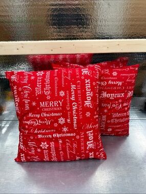 Merry Christmas Red Holiday Throw Pillow Cover - Festive Home Accent